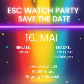 ESC Watch Party im Queeren Zentrum am 16.05.! ESC Watch Party im Queeren Zentrum am 16.05.!